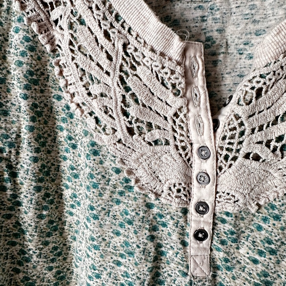 Boho crochet lace button detail top